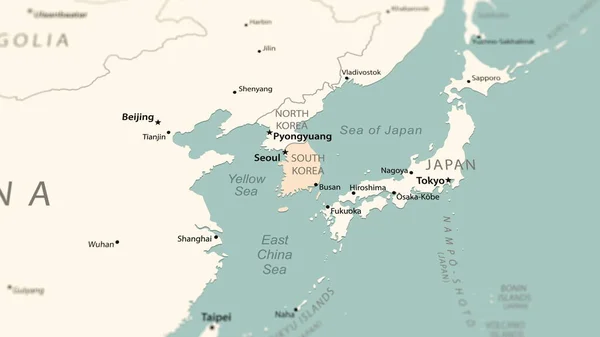 Corea Del Sur Mapa Del Mundo Disparo Con Profundidad Campo —  Fotos de Stock