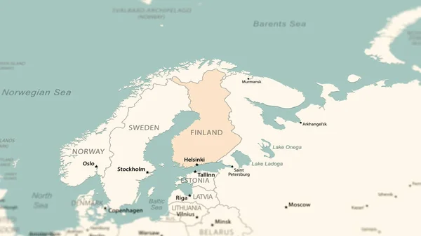 Φινλανδία Στον Παγκόσμιο Χάρτη Πυροβολήθηκε Ελαφρύ Βάθος Πεδίου Επίκεντρο Χώρα — Φωτογραφία Αρχείου