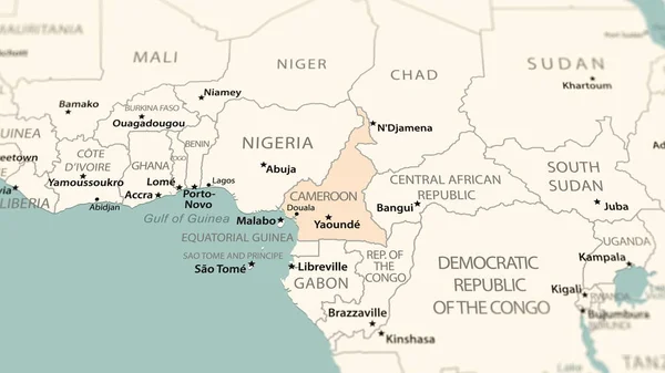 Καμερούν Στον Παγκόσμιο Χάρτη Πυροβολήθηκε Ελαφρύ Βάθος Πεδίου Επίκεντρο Χώρα — Φωτογραφία Αρχείου