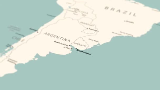 Uruguay Mapa Del Mundo Rotación Suave Del Mapa Animación — Vídeo de stock