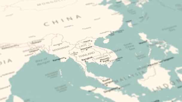 世界地图上的老挝 平滑的地图旋转 4K动画 — 图库视频影像