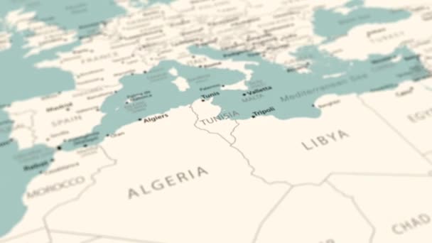 Tunisia World Map Smooth Map Rotation Animation — Stock Video