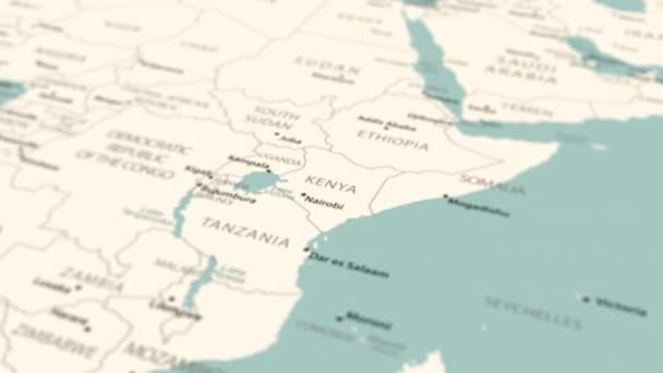 Κένυα Στον Παγκόσμιο Χάρτη Ομαλή Περιστροφή Χάρτη Κινούμενα Σχέδια — Αρχείο Βίντεο