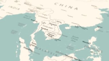 Vietnam dünya haritasında. Pürüzsüz harita dönüşü. 4K canlandırması.