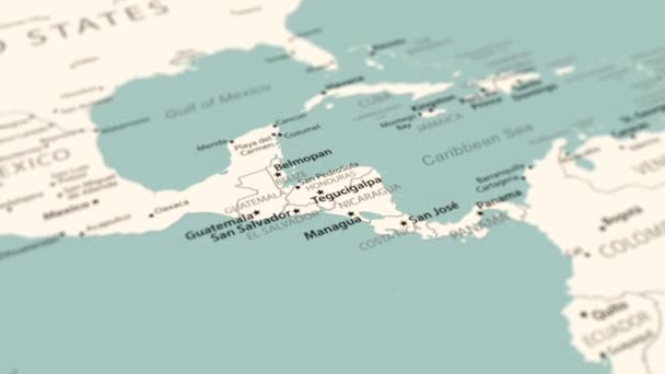 洪都拉斯在世界地图上 平滑的地图旋转 4K动画 — 图库视频影像
