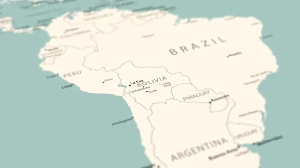 ボリビアの世界地図 スムーズなマップ回転 4Kアニメーション — ストック動画