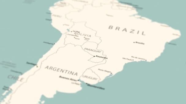 Paraguay Världskartan Smidig Kartrotation Animering — Stockvideo