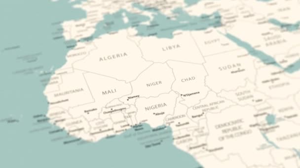 Niger Auf Der Weltkarte Reibungslose Rotation Der Landkarte Animation — Stockvideo