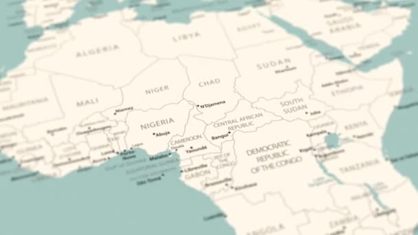 Dünya Haritasında Orta Afrika Cumhuriyeti Pürüzsüz Harita Dönüşü Canlandırması — Stok video