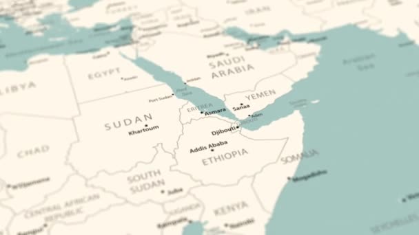 厄立特里亚在世界地图上 平滑的地图旋转 4K动画 — 图库视频影像