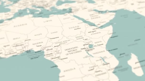 世界地図上のコンゴ民主共和国 スムーズなマップ回転 4Kアニメーション — ストック動画