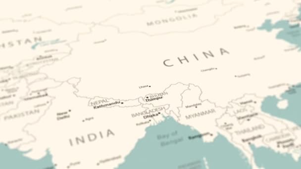 尼泊尔在世界地图上 平滑的地图旋转 4K动画 — 图库视频影像