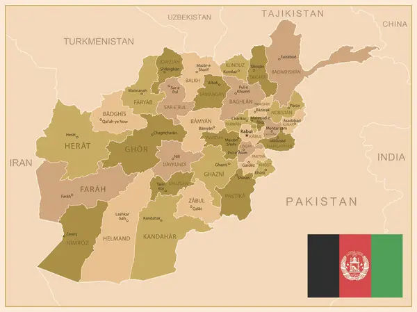 Afganistán Mapa Vintage Del País Colores Marrón Verde Ilustración Vectorial — Archivo Imágenes Vectoriales