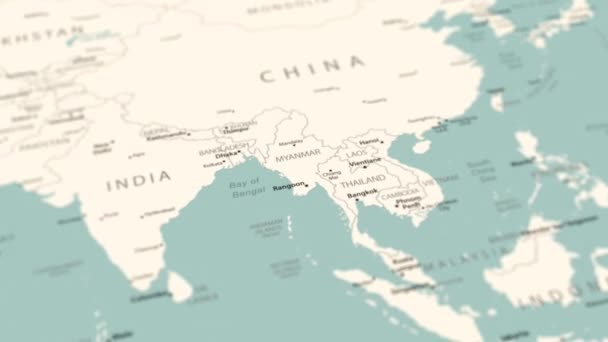 Dünya Haritasında Myanmar Pürüzsüz Harita Dönüşü Canlandırması — Stok video