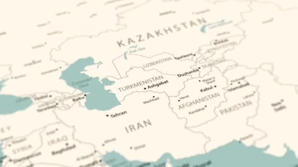 Turkmenistan Wereldkaart Soepele Kaartrotatie Animatie — Stockvideo