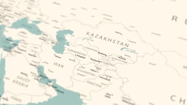 世界地図上のウズベキスタン スムーズなマップ回転 4Kアニメーション — ストック動画