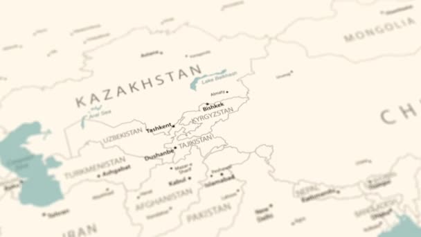 Kirghizistan Sur Carte Monde Rotation Douce Carte Animation — Video