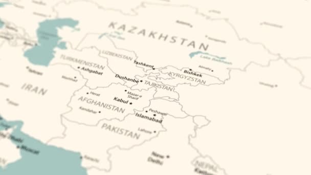 Τατζικιστάν Στον Παγκόσμιο Χάρτη Ομαλή Περιστροφή Χάρτη Κινούμενα Σχέδια — Αρχείο Βίντεο