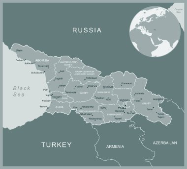Gürcistan - idari bölümler ülkesinin detaylı haritası. Vektör illüstrasyonu