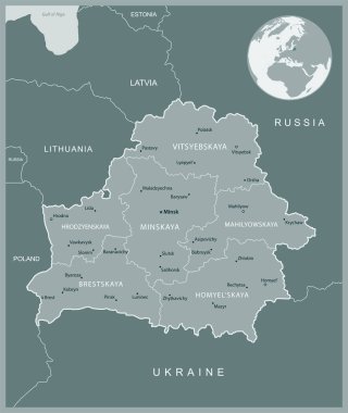 Belarus - idari bölümler ülkesinin detaylı haritası. Vektör illüstrasyonu