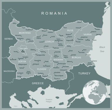 Bulgaristan - idari bölümler ülkesinin ayrıntılı haritası. Vektör illüstrasyonu