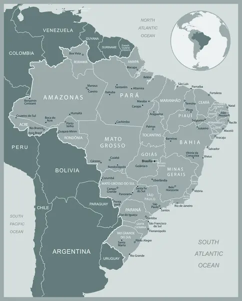 ブラジル 行政区分国の詳細な地図 ベクトルイラスト — ストックベクタ