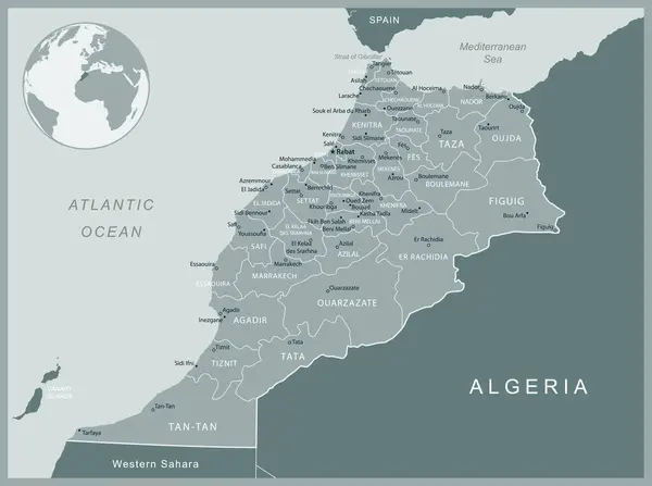 Maroc Carte Détaillée Avec Divisions Administratives Pays Illustration Vectorielle — Image vectorielle