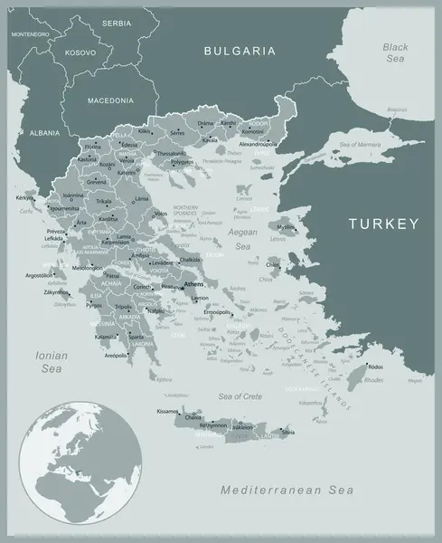ギリシャ 行政区分国の詳細な地図 ベクトルイラスト — ストックベクタ