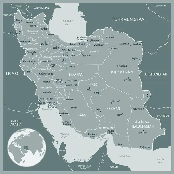 イラン 行政区分国との詳細な地図 ベクトルイラスト — ストックベクタ