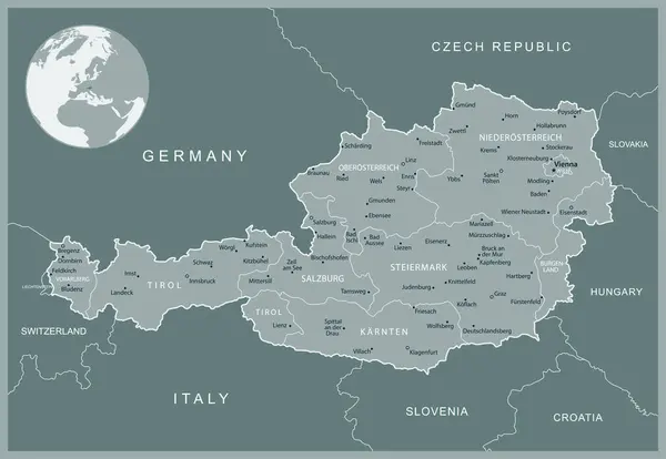 オーストリア 行政区分国の詳細な地図 ベクトルイラスト — ストックベクタ