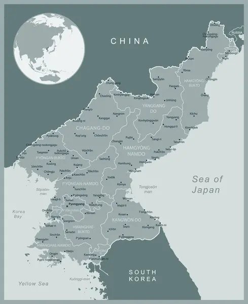 Corée Nord Carte Détaillée Avec Les Divisions Administratives Pays Illustration — Image vectorielle