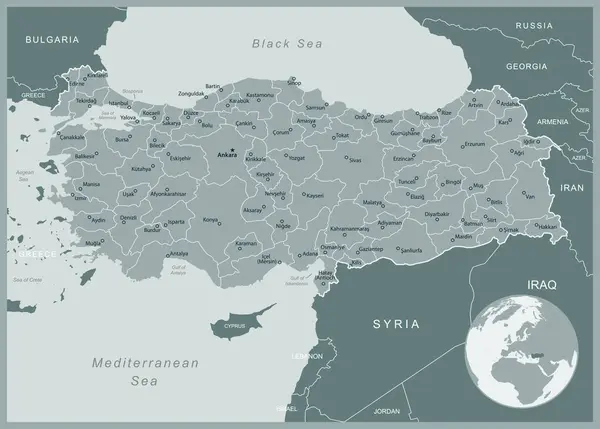Turquie Carte Détaillée Avec Divisions Administratives Pays Illustration Vectorielle — Image vectorielle