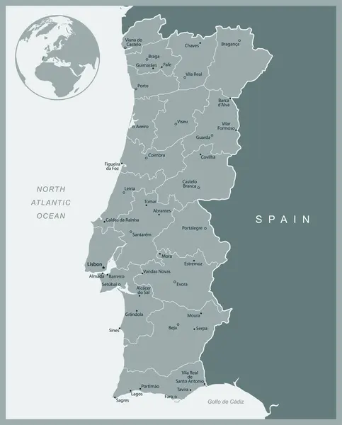 ポルトガル 行政区分国の詳細な地図 ベクトルイラスト — ストックベクタ