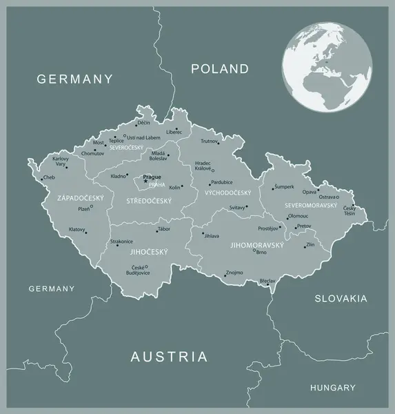 République Tchèque Carte Détaillée Avec Divisions Administratives Pays Illustration Vectorielle — Image vectorielle