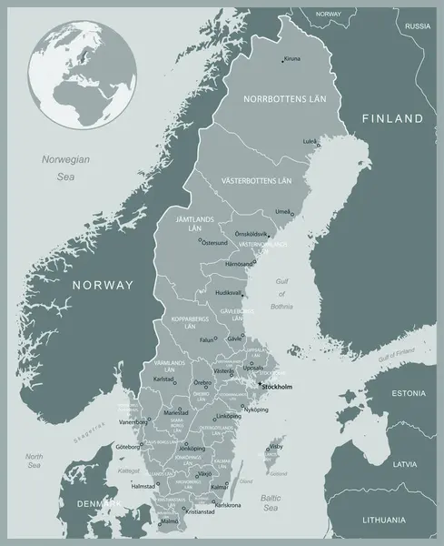 スウェーデン 行政区分国の詳細な地図 ベクトルイラスト — ストックベクタ