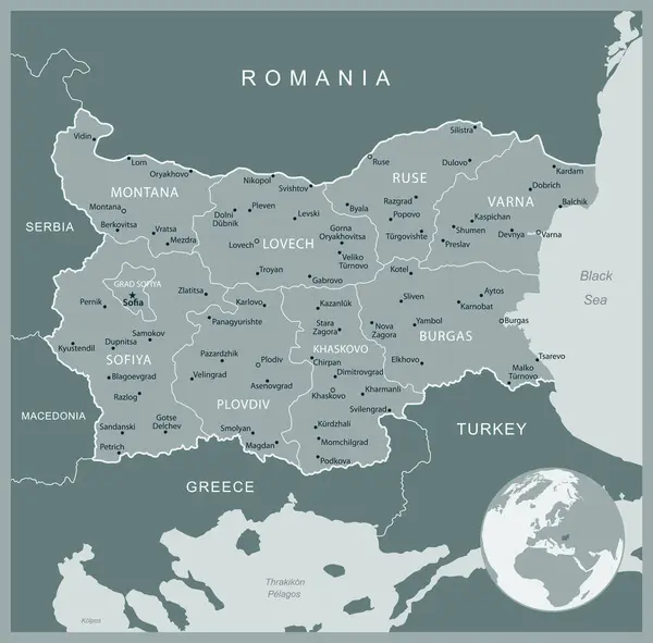 Βουλγαρία Λεπτομερής Χάρτης Τις Διοικητικές Διαιρέσεις Της Χώρας Εικονογράφηση Διανύσματος — Διανυσματικό Αρχείο