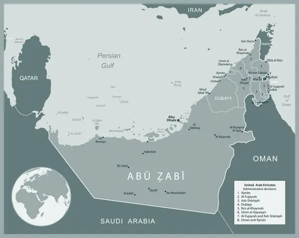 アラブ首長国連邦 行政区分国の詳細な地図 ベクトルイラスト — ストックベクタ