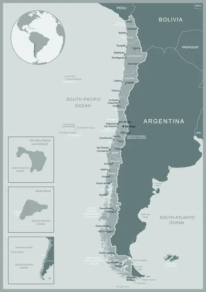 Χιλή Λεπτομερής Χάρτης Διοικητικές Διαιρέσεις Της Χώρας Εικονογράφηση Διανύσματος — Διανυσματικό Αρχείο