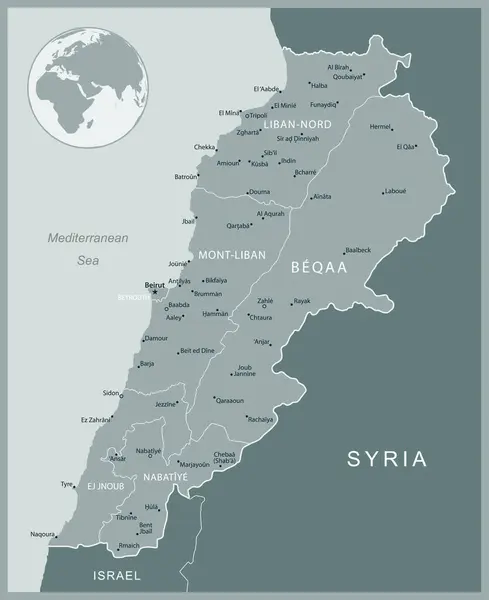 レバノン 行政区分国の詳細な地図 ベクトルイラスト — ストックベクタ