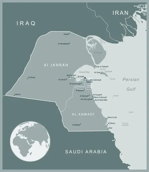 Koweït Carte Détaillée Avec Les Divisions Administratives Pays Illustration Vectorielle — Image vectorielle