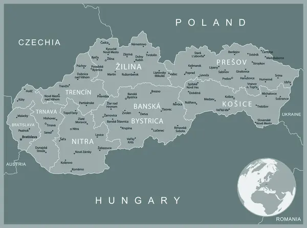 Slovakia Detailed Map Administrative Divisions Country Vector Illustration — Stock Vector