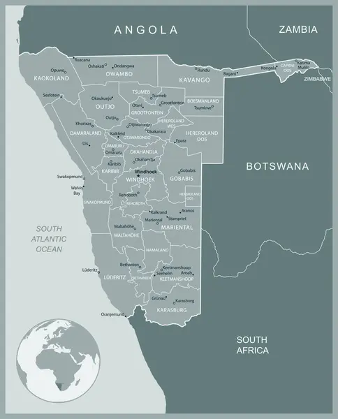 Ναμίμπια Λεπτομερής Χάρτης Διοικητικές Διαιρέσεις Χώρα Εικονογράφηση Διανύσματος — Διανυσματικό Αρχείο