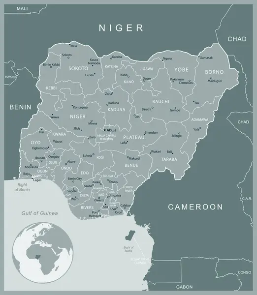 Nigeria Carte Détaillée Avec Les Divisions Administratives Pays Illustration Vectorielle — Image vectorielle