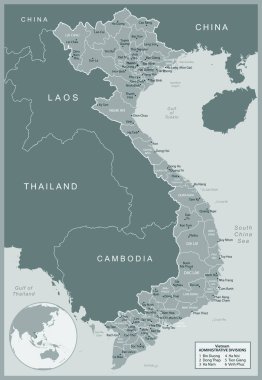 Vietnam - idari bölümler ülkesinin detaylı haritası. Vektör illüstrasyonu