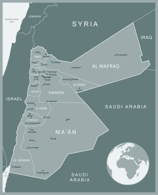 Ürdün - idari bölümler ülkesinin detaylı haritası. Vektör illüstrasyonu
