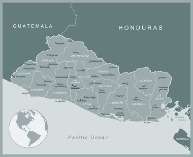 El Salvador - idari bölümler ülkesinin detaylı haritası. Vektör illüstrasyonu