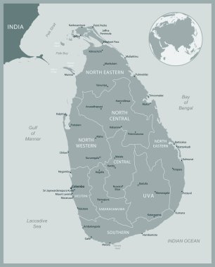 Sri Lanka - idari bölümler ülkesinin detaylı haritası. Vektör illüstrasyonu