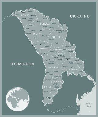 Moldova - idari bölümler ülkesinin ayrıntılı haritası. Vektör illüstrasyonu