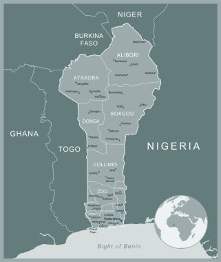 Benin, idari bölümler ülkesinin detaylı haritası. Vektör illüstrasyonu