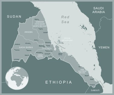 Eritre - idari bölümler ülkesinin detaylı haritası. Vektör illüstrasyonu